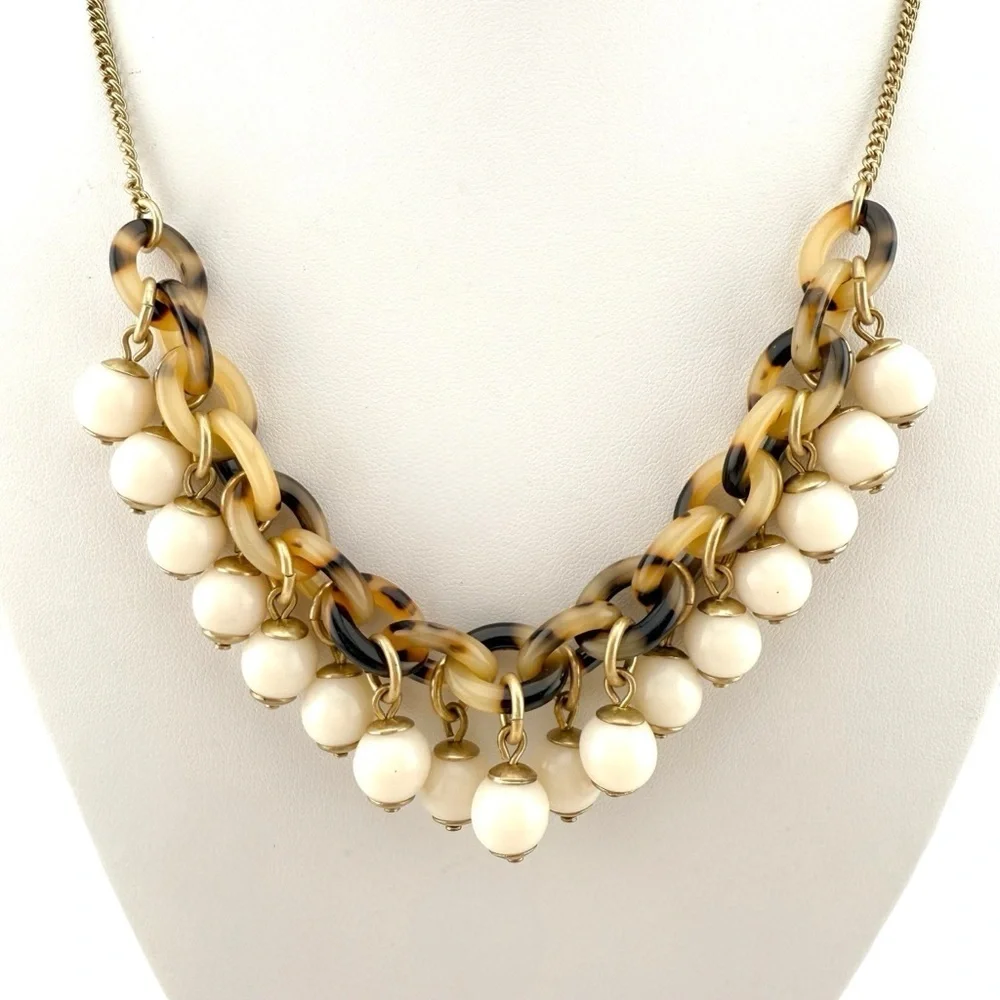 NWT J. Crew Tortoise Shell Gold and Cream Statement Necklace